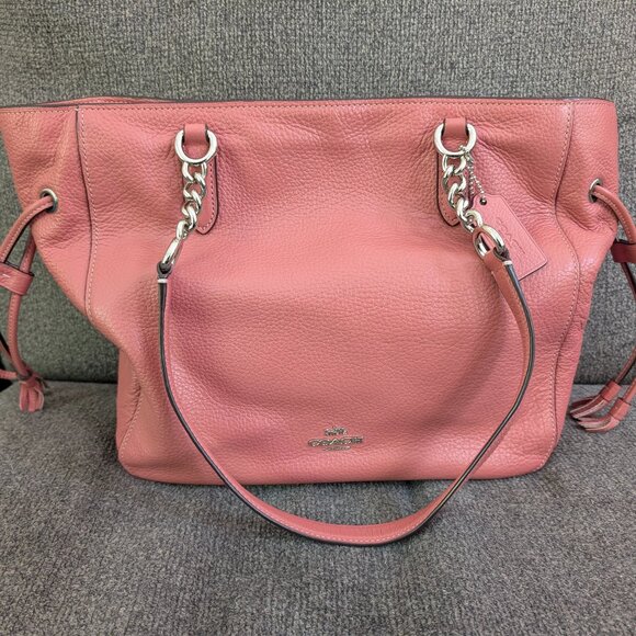 Coral/Salmon Leather COACH Shoulder Bag - Picture 1 of 8